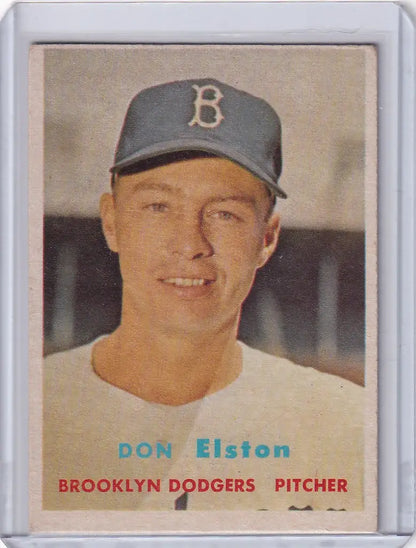 1957 Topps Baseball card of Don Elston, pitcher for the Brooklyn Dodgers RC