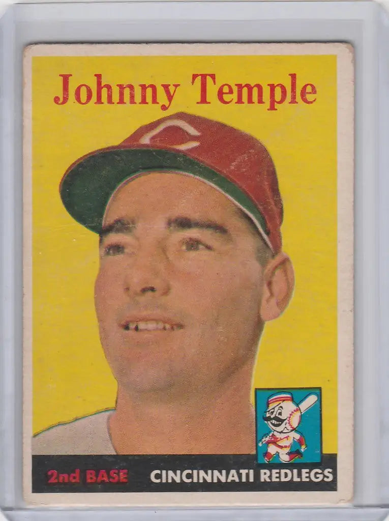 Vintage 1958 Topps Baseball card of Johnny Temple, Cincinnati Reds player