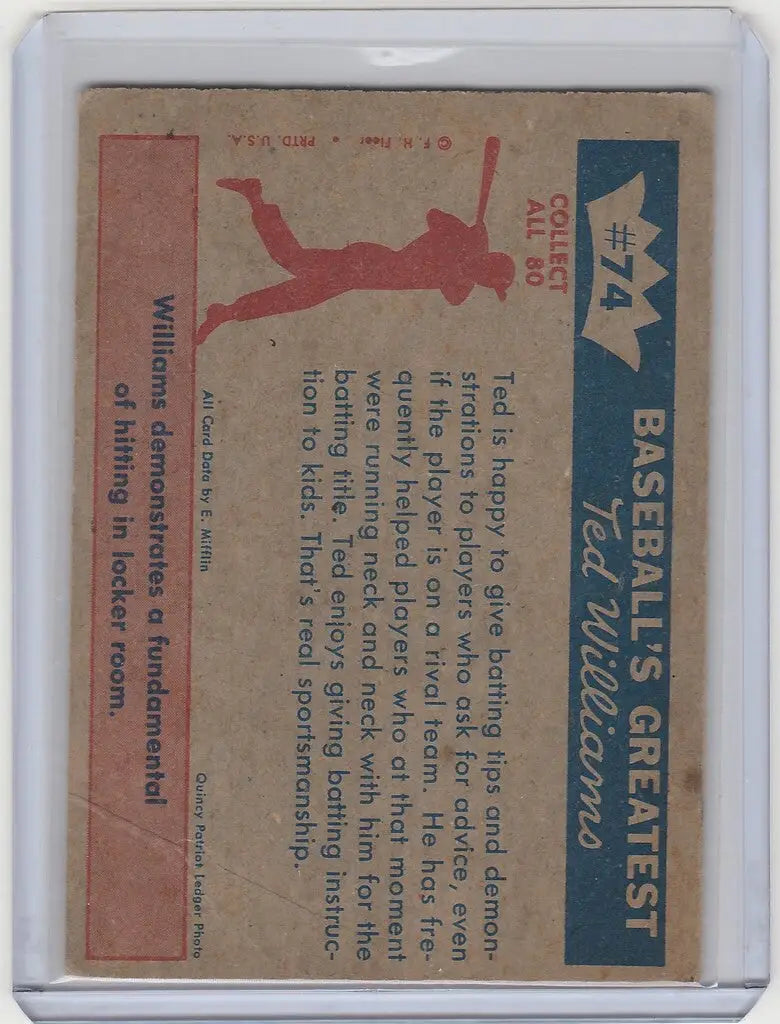 Baseball card from Fleer Ted Williams Set featuring red silhouette of player diving