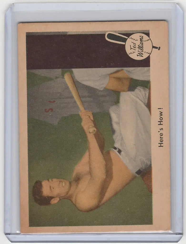 Vintage Fleer Ted Williams card showing player stretching on the ground from 1959 set