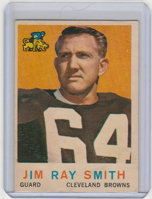 Vintage football card of Jim Ray Smith in Cleveland Browns jersey number 64 EXMT