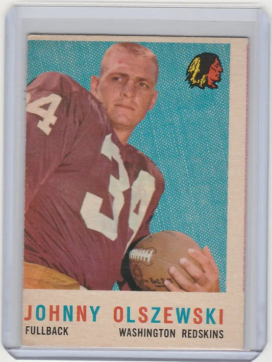 Vintage football trading card of Johnny Olszewski Washington Redskins VGEX in maroon jersey