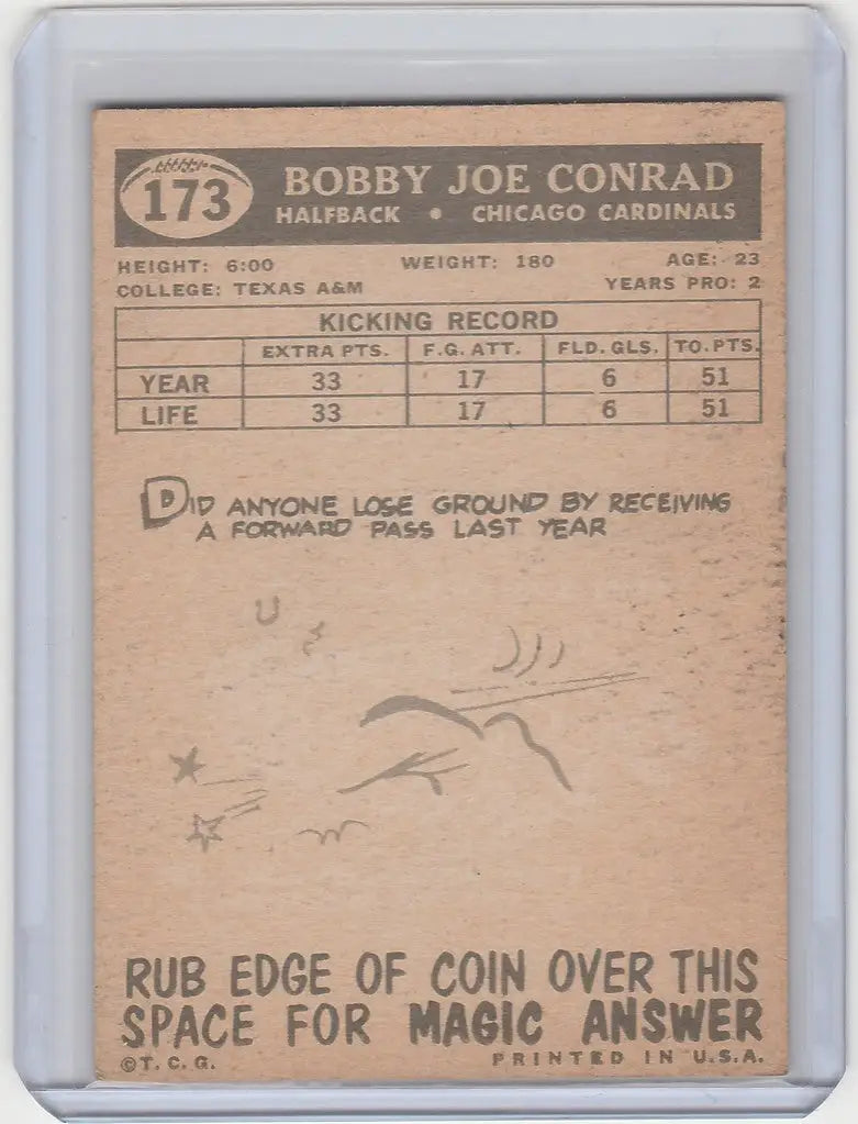 Vintage football trading card of Bobby Joe Conrad, Chicago Cardinals, 1959 Topps