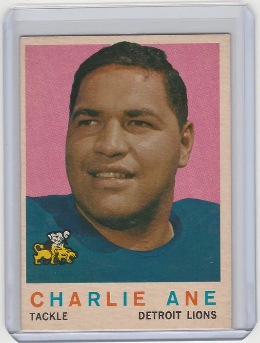 Vintage 1959 Topps football card of Charlie Ane Detroit Lions EXMT condition