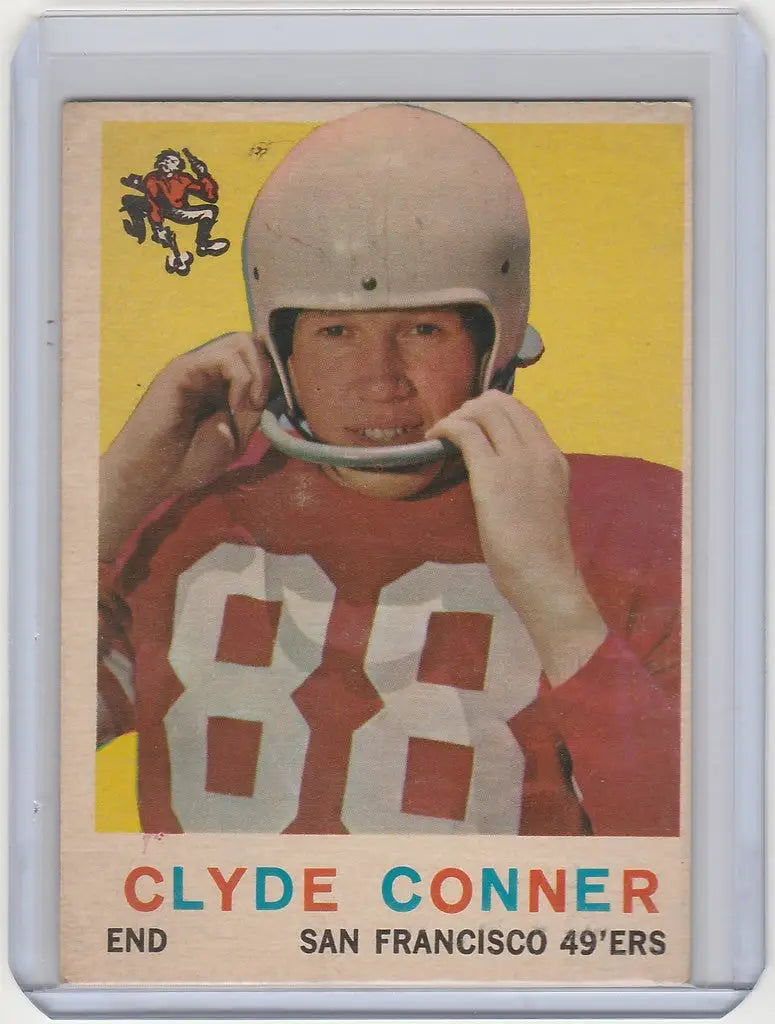 Vintage 1959 Topps football trading card of Clyde Conner San Francisco 49ers player