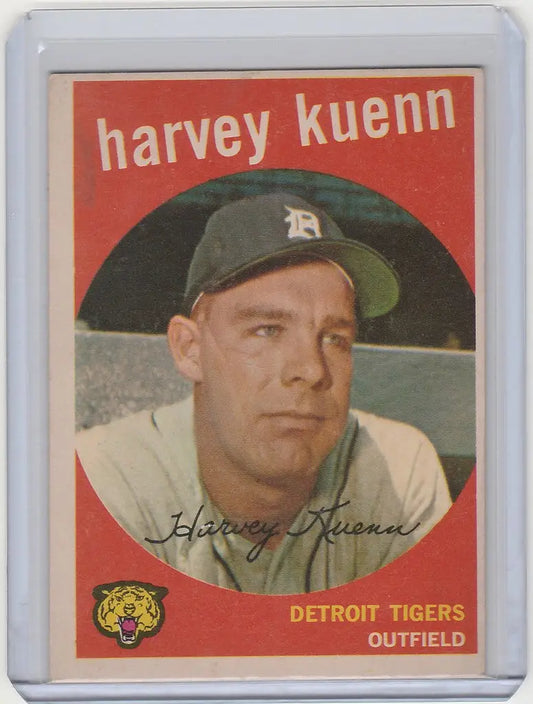 Vintage baseball card of Harvey Kuenn, Detroit Tigers outfielder, 1959 Topps #70