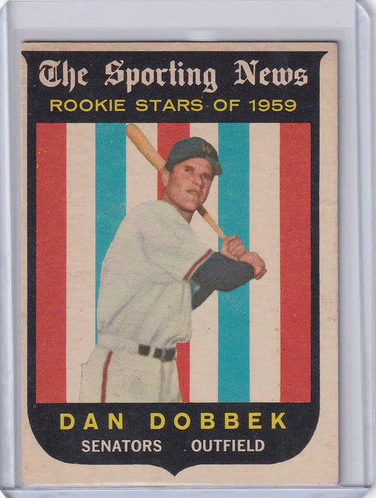 1959 Topps Baseball card of rookie Dan Dobbek from the Washington Senators RC