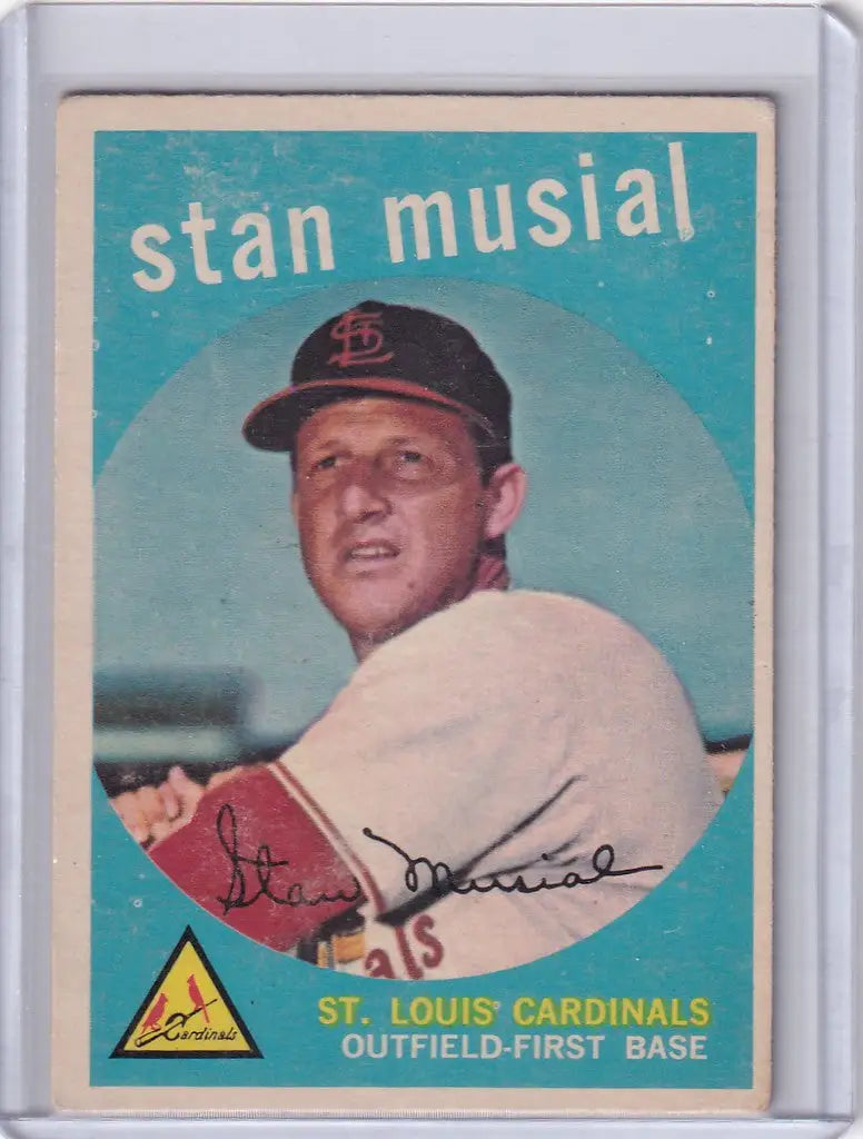 Vintage Topps Baseball card of Stan Musial, St. Louis Cardinals player in uniform