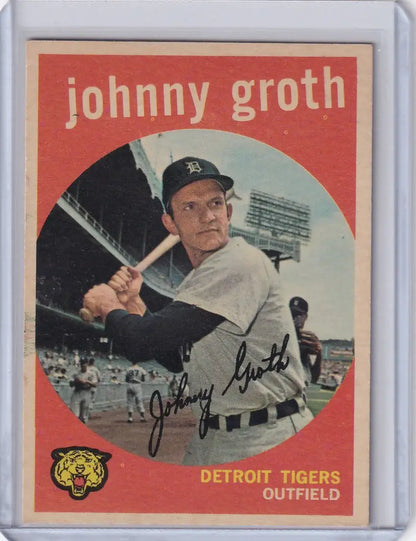 Vintage Topps baseball card of Johnny Groth, Detroit Tigers outfielder, 1959 edition