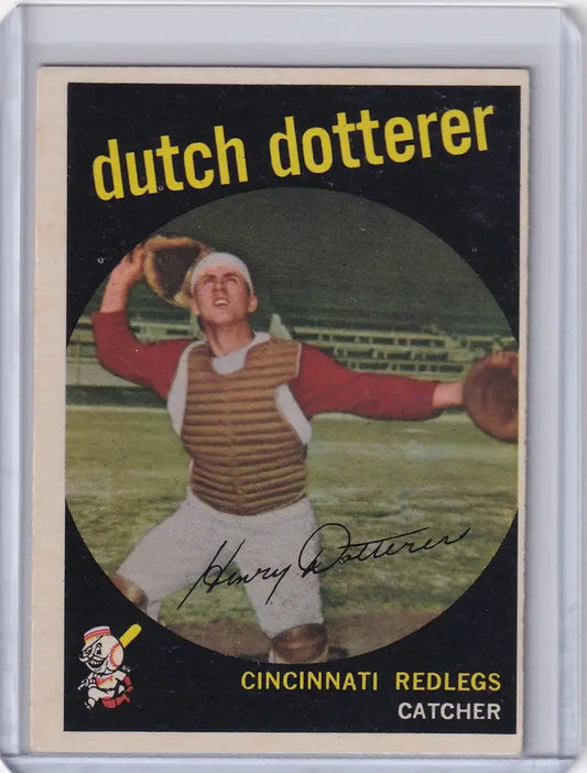 Vintage 1959 Topps Baseball card of Dutch Dotterer from the Cincinnati Reds