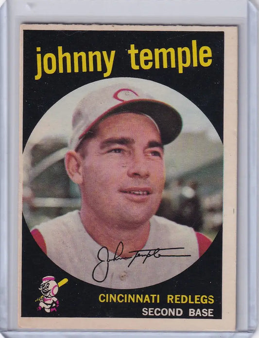 Vintage 1959 Topps Baseball card of Johnny Temple from Cincinnati Reds team