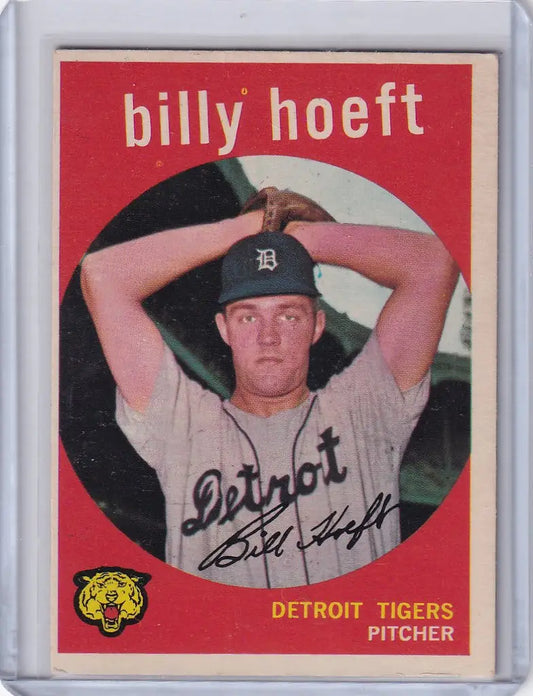 Vintage Topps Baseball card of Billy Hoeft in pitching stance for Detroit Tigers