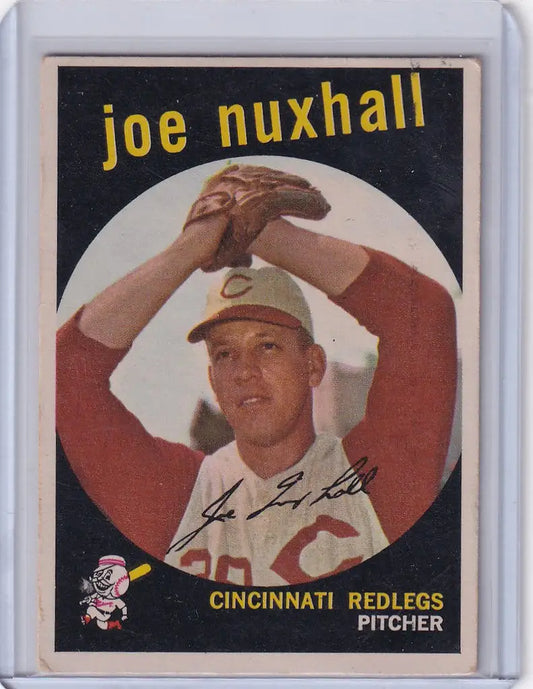 Vintage baseball card of Joe Nuxhall Cincinnati Reds pitcher in pitching pose