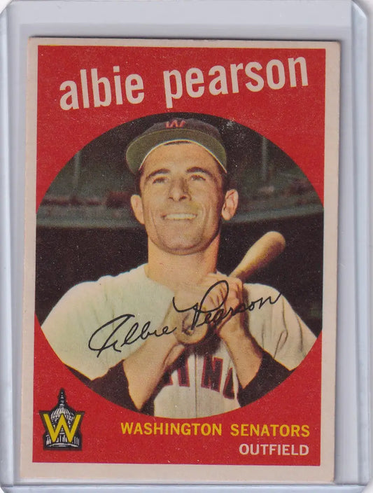 1959 Topps Baseball card of Albie Pearson, Washington Senators outfielder in batting pose