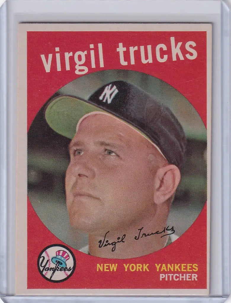 Baseball card of Virgil Trucks, New York Yankees pitcher in Topps Baseball 1959 design