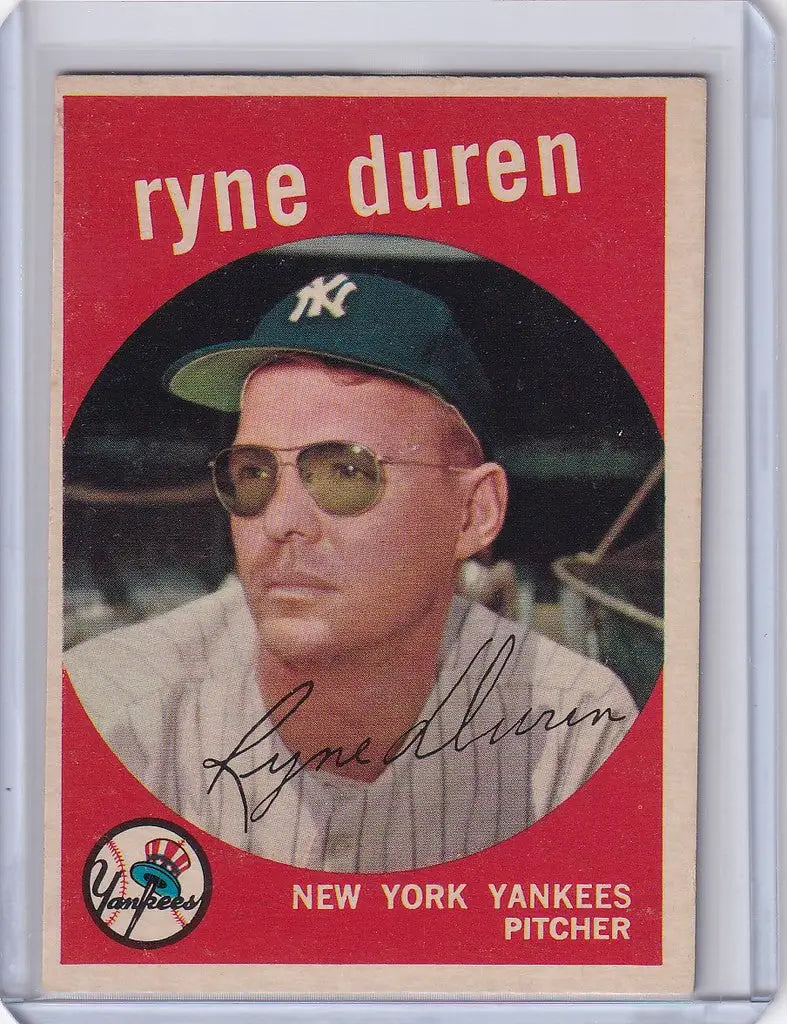 Baseball card featuring Ryne Duren of the New York Yankees from Topps Baseball 1959