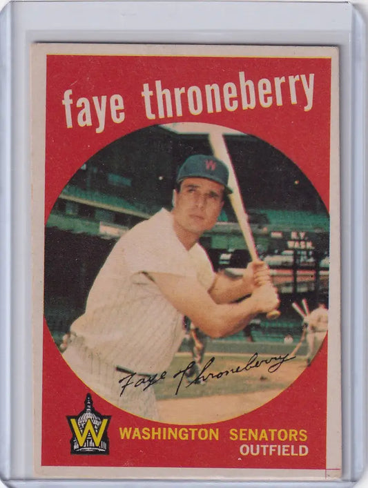 Vintage Topps Baseball card of Faye Throneberry, Washington Senators outfielder