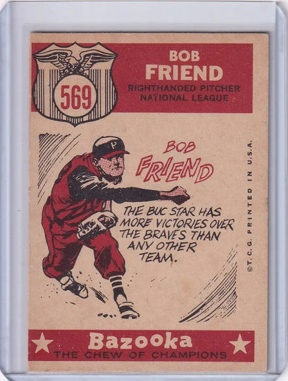 Vintage Topps Baseball card of Bob Friend in red uniform for Pittsburgh Pirates AS