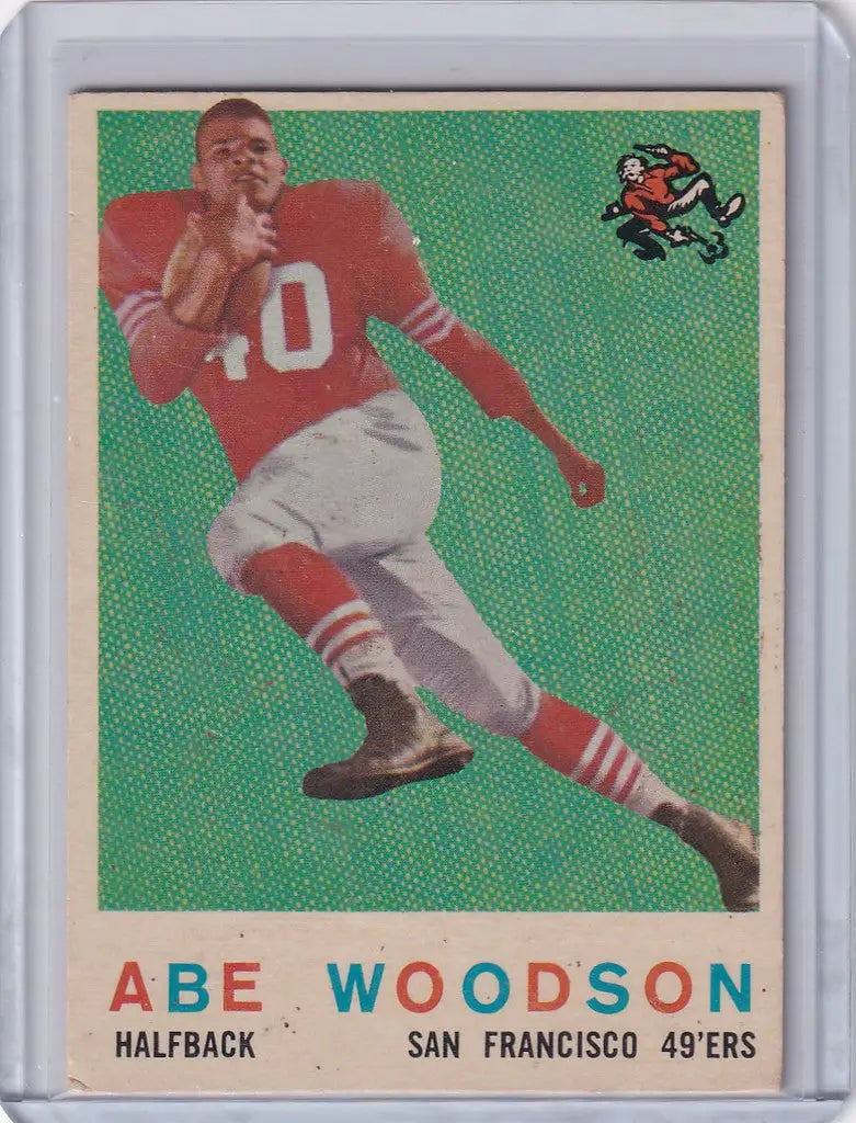 Vintage Topps Football card of Abe Woodson running for the San Francisco 49ers