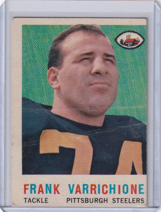 Vintage 1960 Topps Football card of Frank Varrichione, Pittsburgh Steelers tackle #74