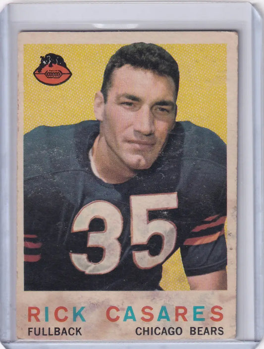 Vintage 1959 Topps Football card of Rick Casares, Chicago Bears fullback, jersey #35