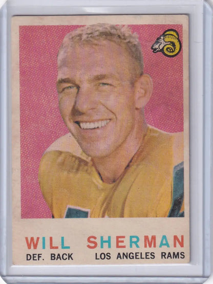 Vintage 1959 Topps Football Card featuring Los Angeles Rams Will Sherman defensive back