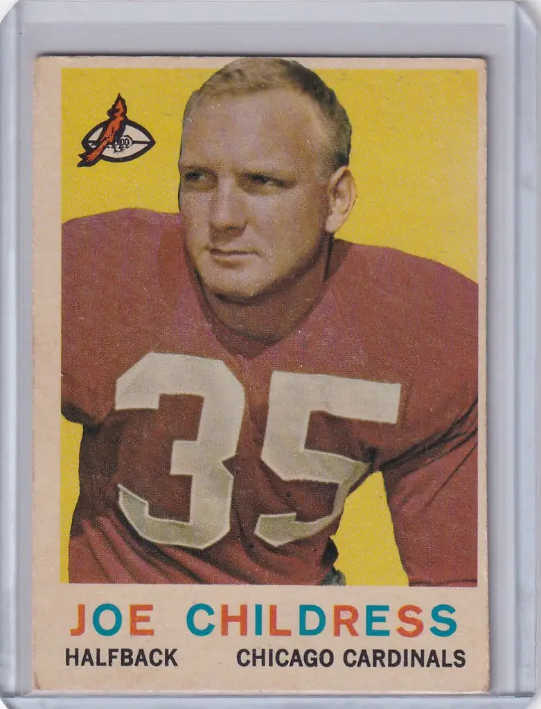 Vintage Topps Football card of Joe Childress, Chicago Cardinals halfback in red jersey