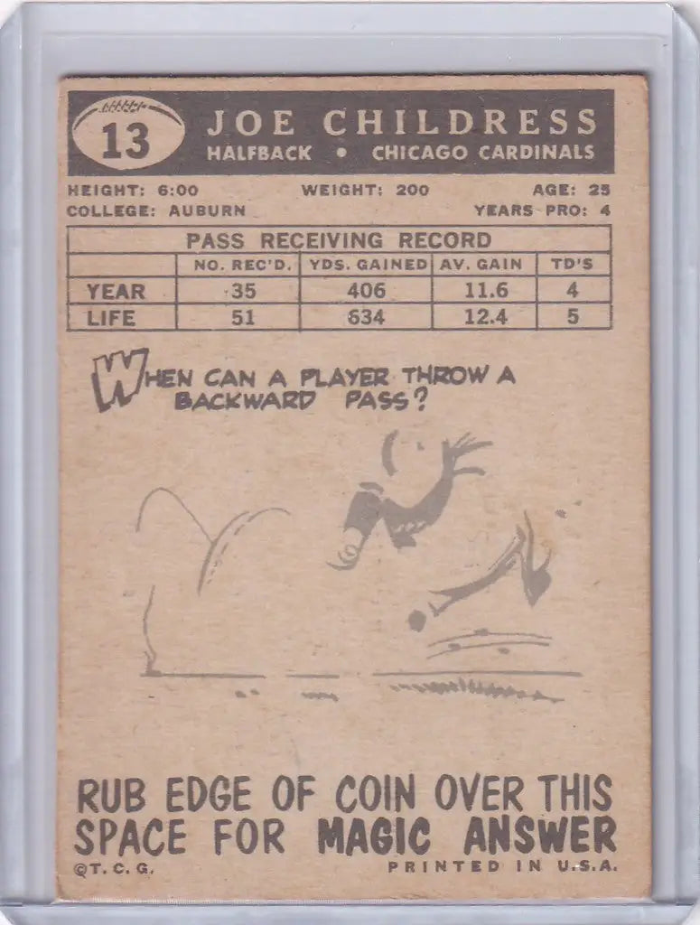 Vintage Topps Football card featuring Joe Childress of the Chicago Cardinals