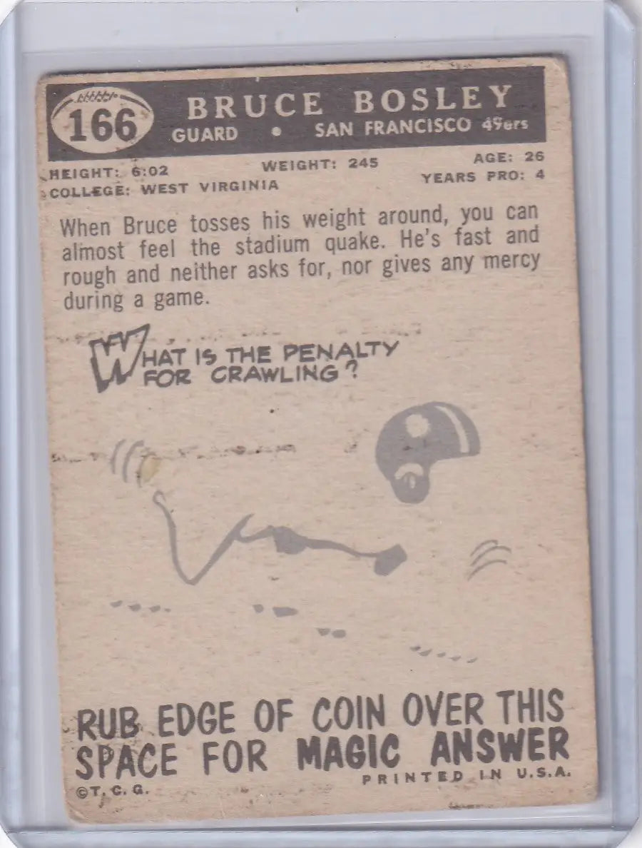 Vintage Topps Football card of Bruce Bosley RC with scratch-off, San Francisco 49ers