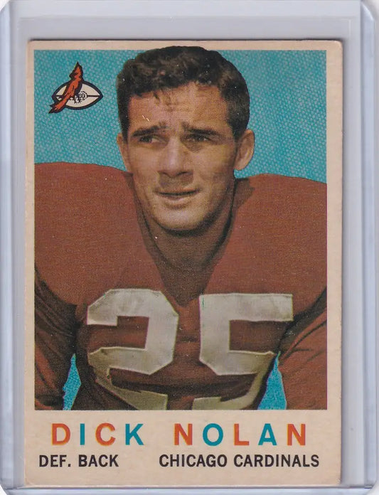 Vintage Topps Football card of Dick Nolan, defensive back for Chicago Cardinals