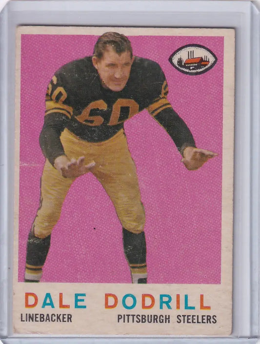 Vintage Topps Football card of Dale Dodrill, Pittsburgh Steelers linebacker in stance