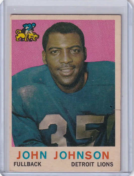 Vintage Topps Football card of John Henry Johnson, Detroit Lions fullback in teal jersey