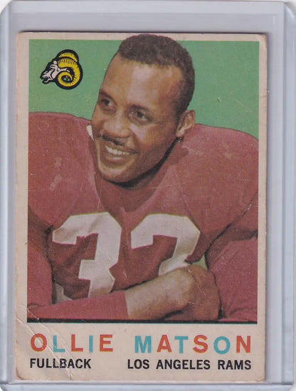 Vintage Topps Football card of Ollie Matson in red jersey for Los Angeles Rams