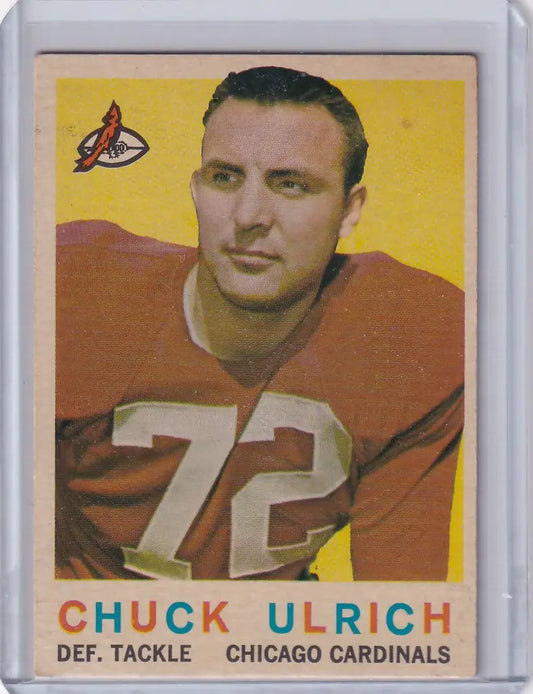 Vintage 1959 Topps Football card of Chuck Ulrich, Chicago Cardinals defensive tackle 72