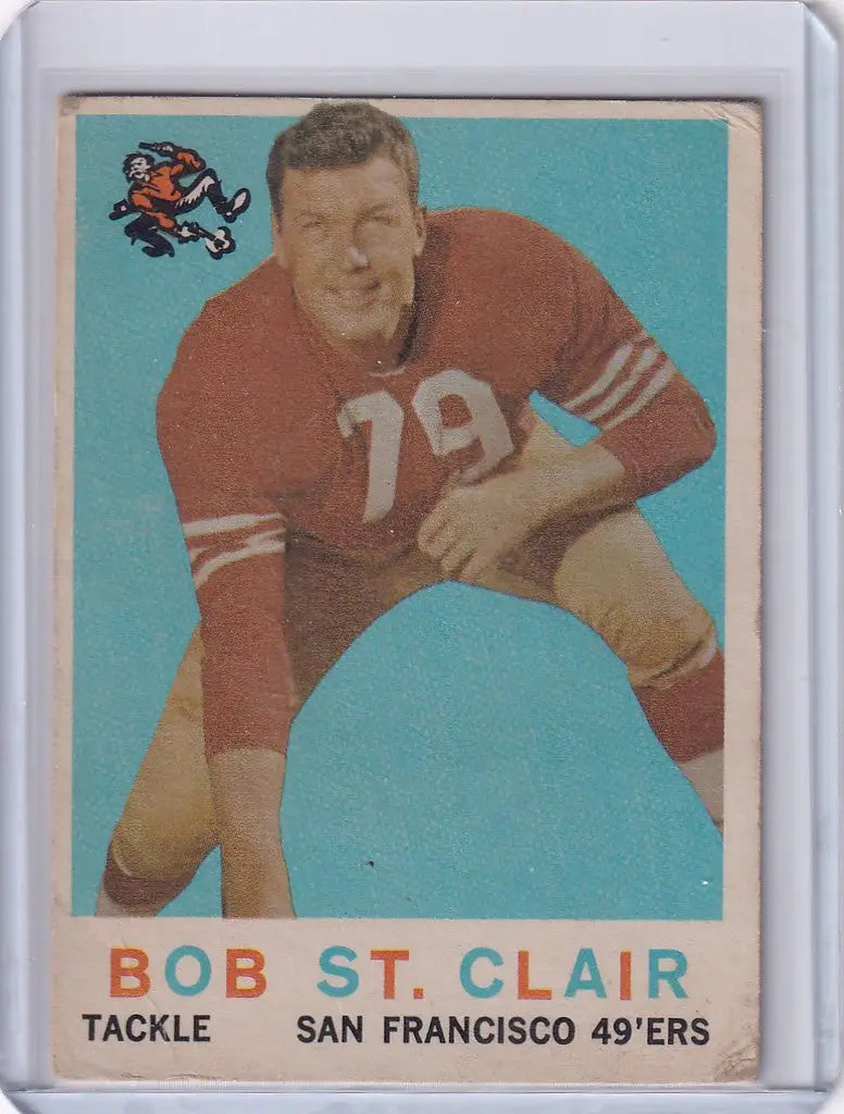 Vintage 1959 Topps Football card of Bob St. Clair, San Francisco 49ers player 79