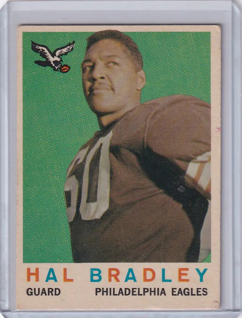 Vintage Topps Football card of Hal Bradley, Philadelphia Eagles player, from 1959