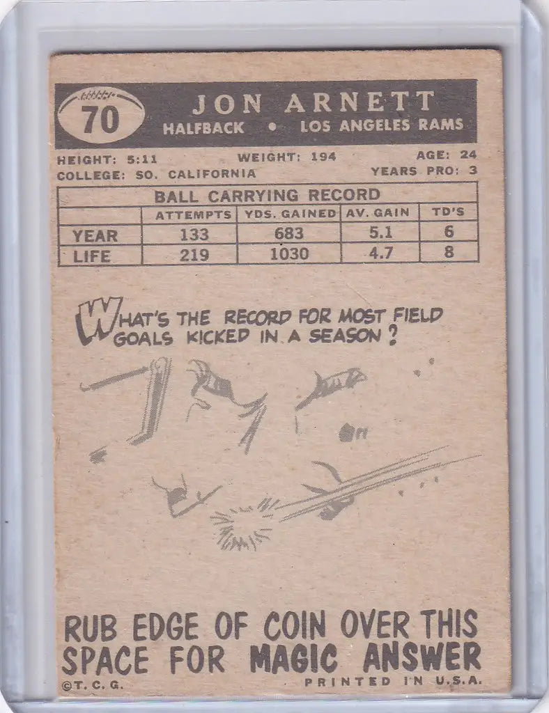 Vintage 1959 Topps Football card of Jon Arnett, Los Angeles Rams player