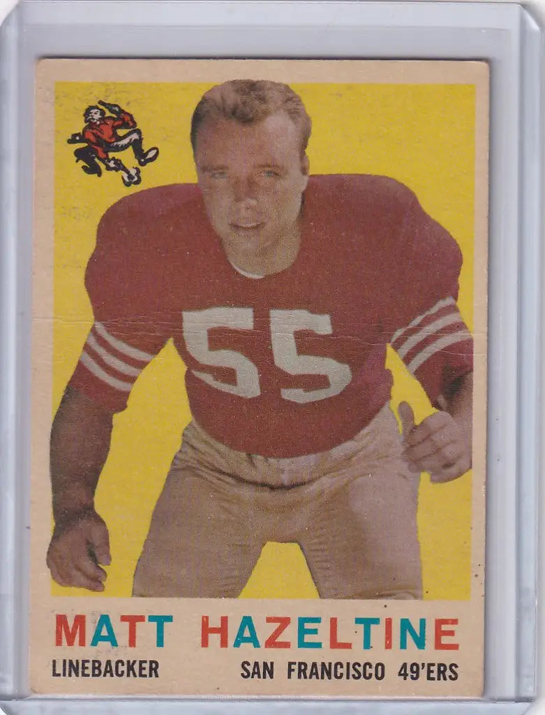 Vintage Topps Football card of Matt Hazeltine, linebacker for San Francisco 49ers