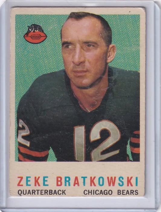 Vintage 1959 Topps Football card of Zeke Bratkowski, Chicago Bears quarterback, number 12