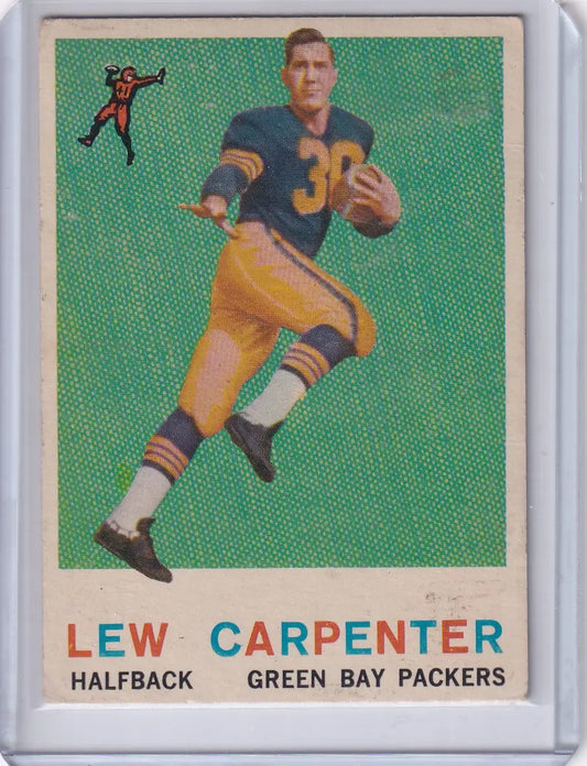 1959 Topps Football card of Lew Carpenter running for Green Bay Packers in yellow uniform