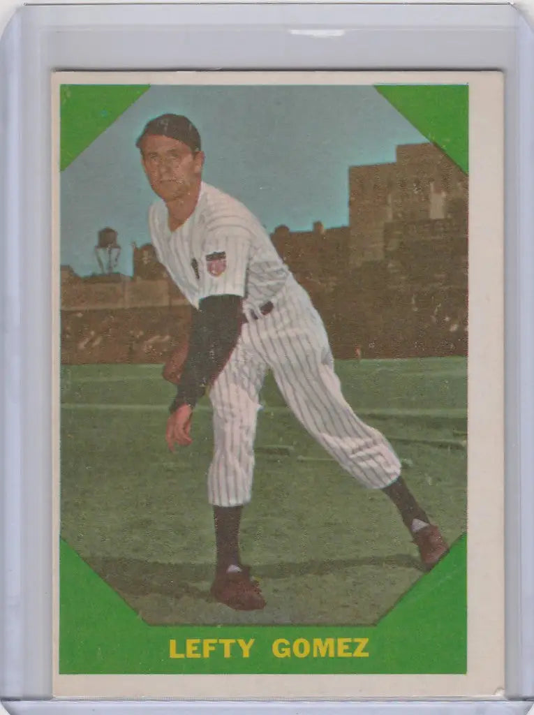 Baseball card of Lefty Gomez in pinstripes, part of Fleer Baseball Greats series EXMT