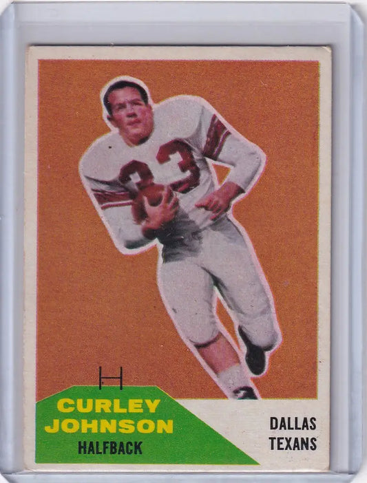 Vintage Fleer Football trading card of Curley Johnson, Dallas Texans halfback