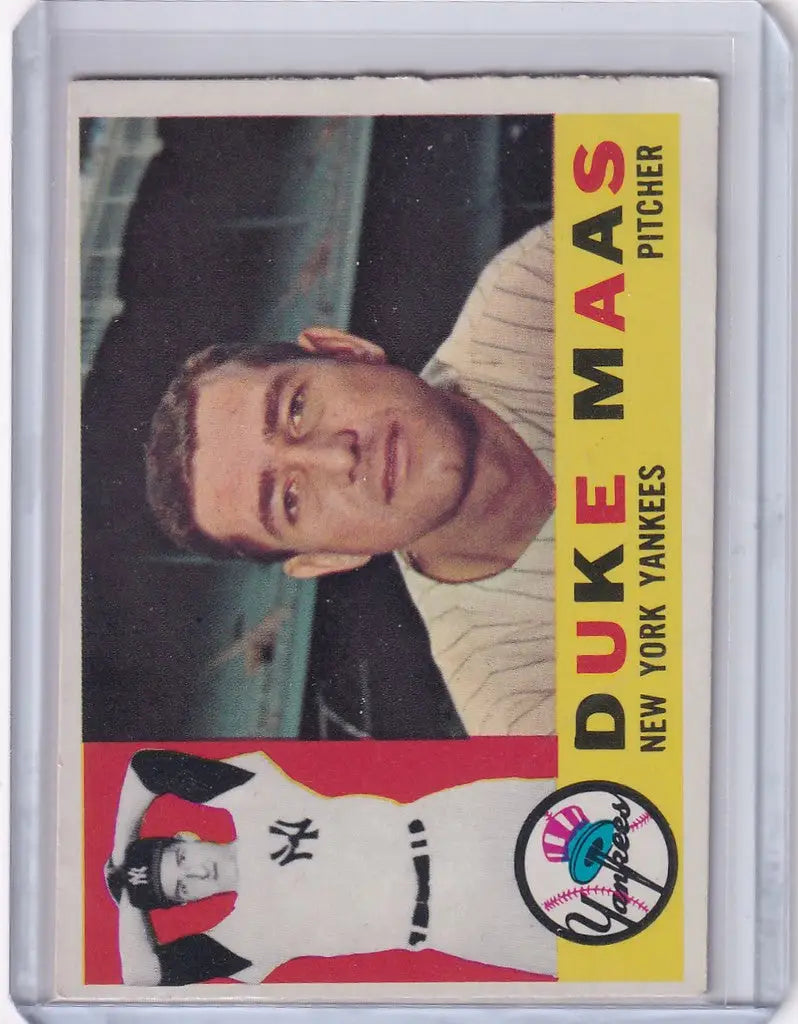 Baseball trading card of Duke Maas, New York Yankees pitcher from 1960 Topps