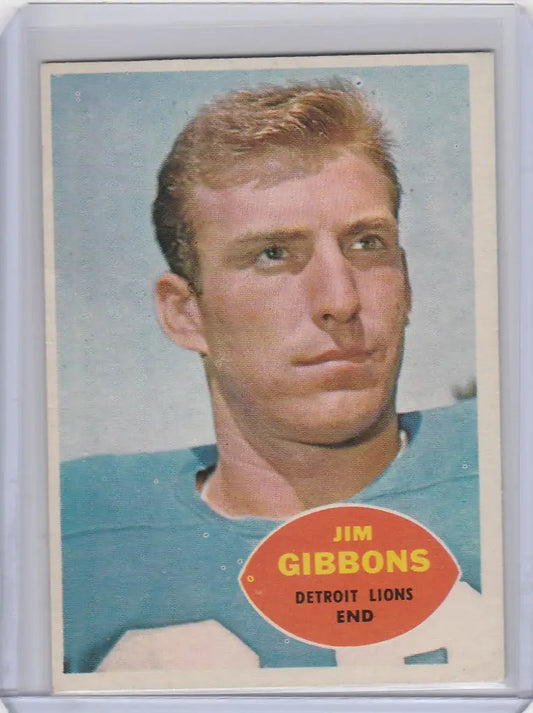 Vintage 1960 Topps Jim Gibbons Detroit Lions EXMT football card showcasing player artwork