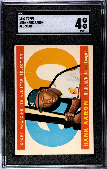 1960 Topps Hank Aaron SGC 4 VG-EX Milwaukee Braves Baseball Card displayed for sale