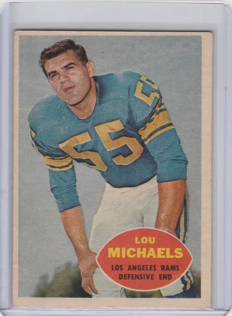 Vintage 1960 Topps #69 Lou Michaels Los Angeles Rams EXMT football card in blue jersey