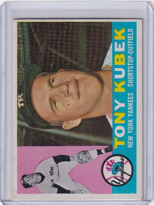 Baseball card of Tony Kubek in New York Yankees uniform showcasing trading cards