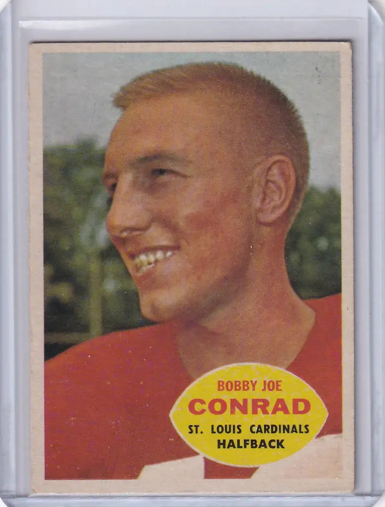 Vintage Topps Football card of Bobby Joe Conrad from St. Louis Cardinals smiling