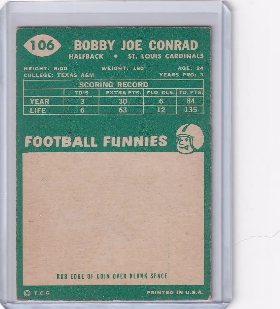 Vintage Topps Football card of Bobby Joe Conrad from the St. Louis Cardinals