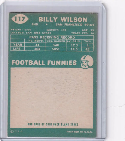 Vintage Topps Football card featuring Billy Wilson of the San Francisco 49ers